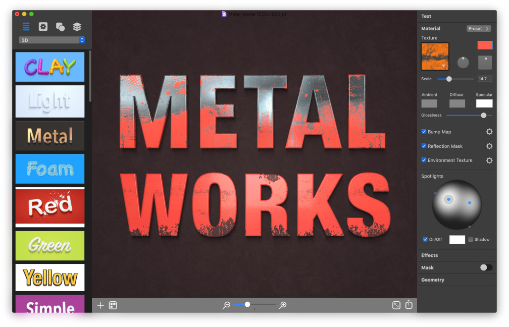 Metal typography in Art Text