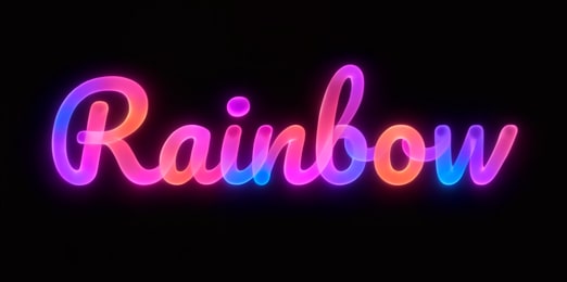 A luminous rainbow text effect with soft gradients and glowing edges.