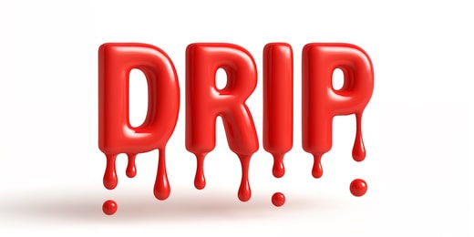 Red text with paint dripping of it.