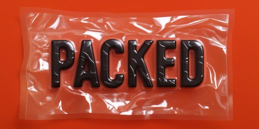 Text graphics sealed in a zipper bag.