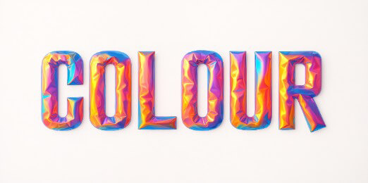 Holographic foil text effect.