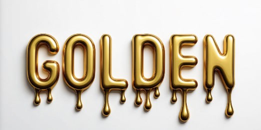 Melted gold lettering.