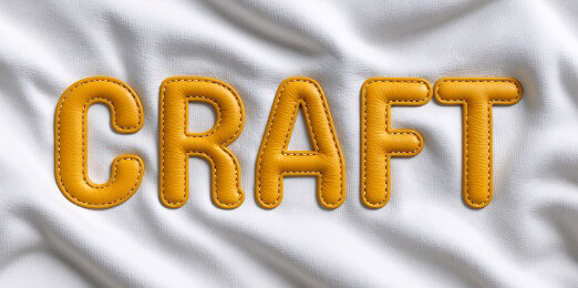 Stitched leather typography craft.