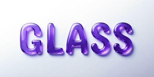 Text effect with transparent violet ink glass.