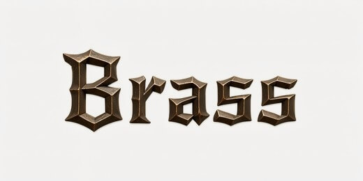 Brass Gothic text effect with dark aged metal, sharp bevels and sculpted 3D lettering.