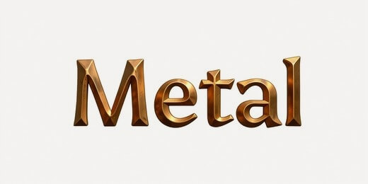 Bronze metal text effect with polished beveled serif lettering and 3D chiseled edges.