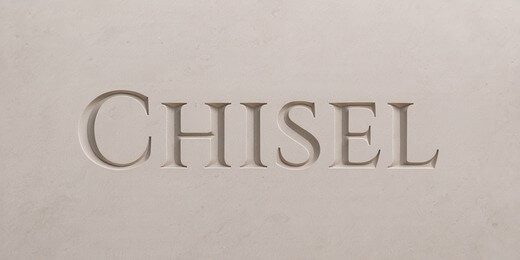 Chiseled text carved into a light concrete surface with realistic engraved 3D lettering.