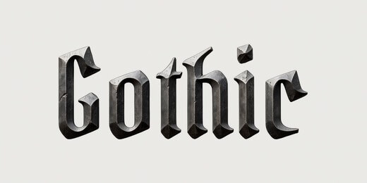 Gothic metal text effect with dark steel beveled lettering and sharp chiseled edges.