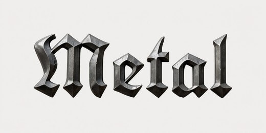 Silver metal Gothic text effect with deep bevels and sharp sculpted lettering.