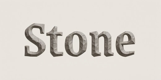 Stone text effect with rough chiseled lettering, beveled edges and realistic gray stone texture.