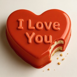 Red cake with a message embossed on the top.