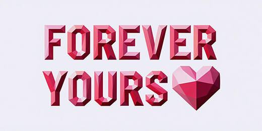 Faceted geometric letters and shapes.