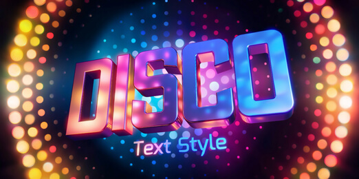 3D typography on a disco background.