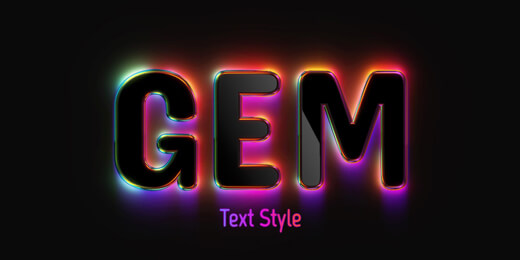Gem 3D typography with a rainbow glow.