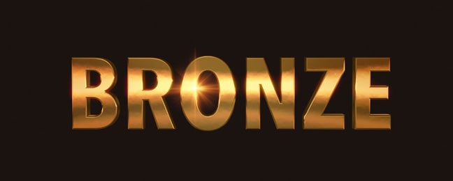 Bronze 3D title with sun glare.
