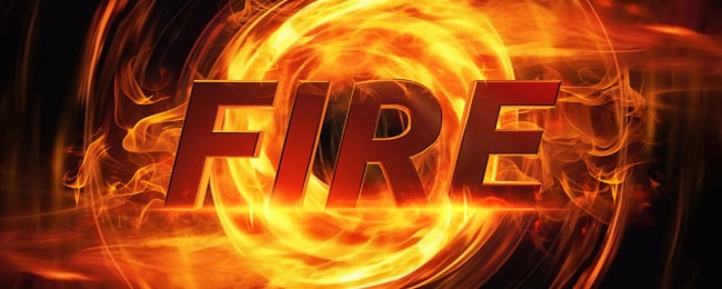 3D metal text on fire.