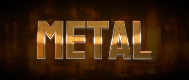 Metallic text effect with chamfer edges.