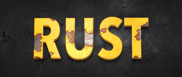 3D title with rust metal effect.