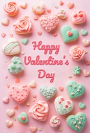 St. Valentine's card with sweets flying around.