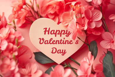 Happy Valentine's Day in pink rose colors.