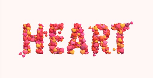 Word filled with small 3D hearts