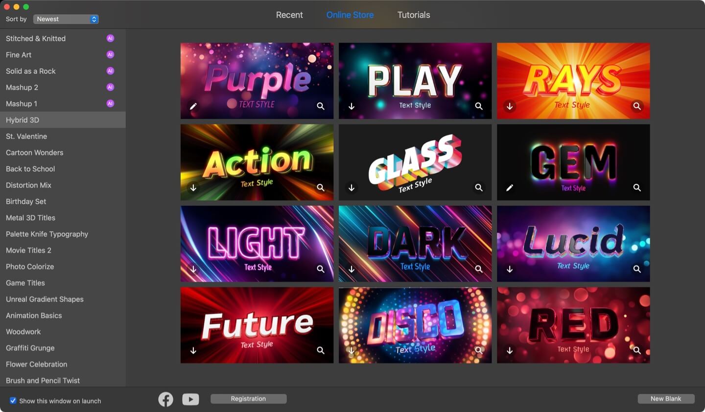 3D typography template samples offered in Art Text.