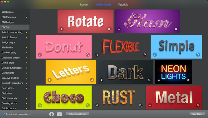 Art Text template samples for different fonts.