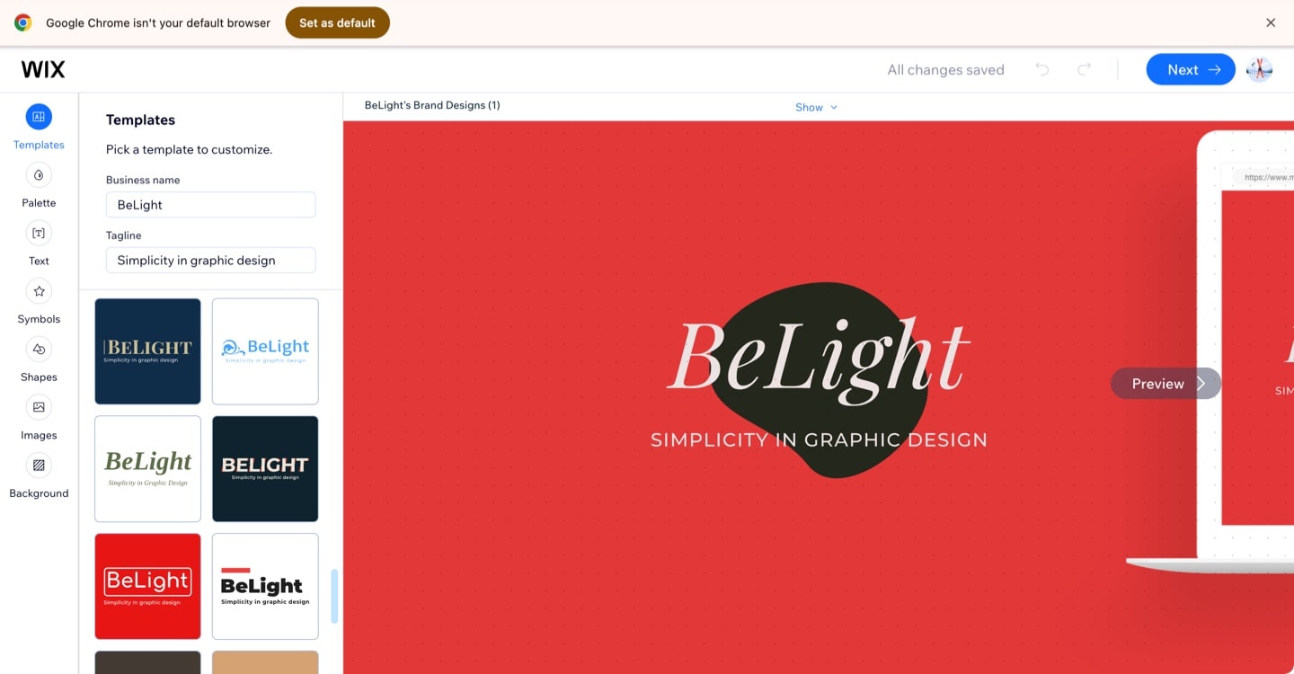 Wix logo maker preview.