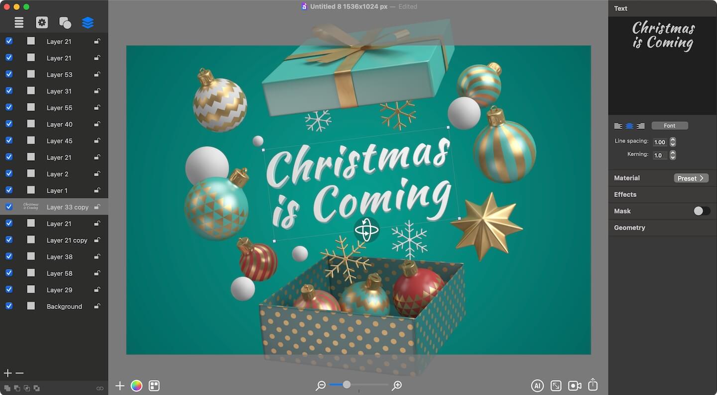 Christmas and New Year greeting in Art Text.