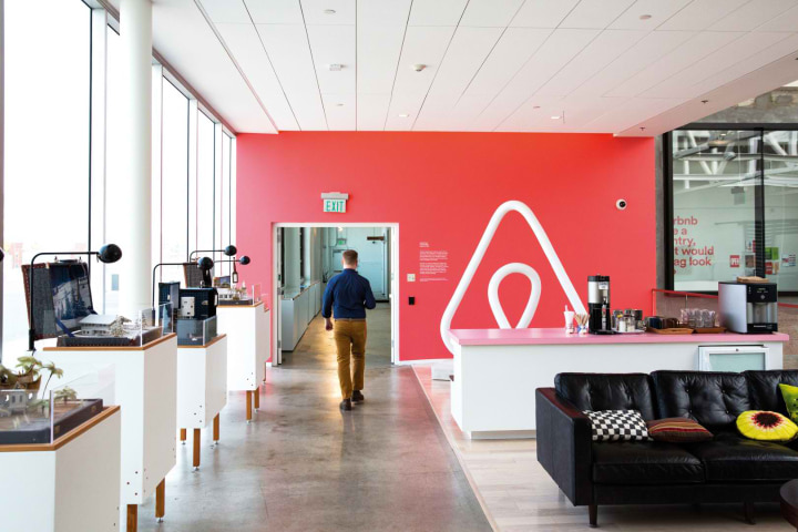Branded environment at the Airbnb office.