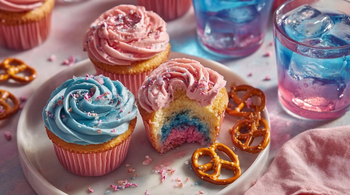 Cupcakes for baby gender reveal.