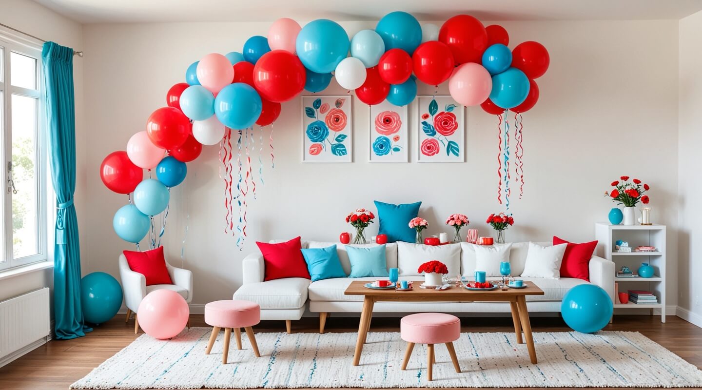 Interior decoration for gender reveal party.
