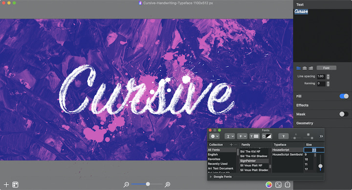 Cursive handwriting typeface.