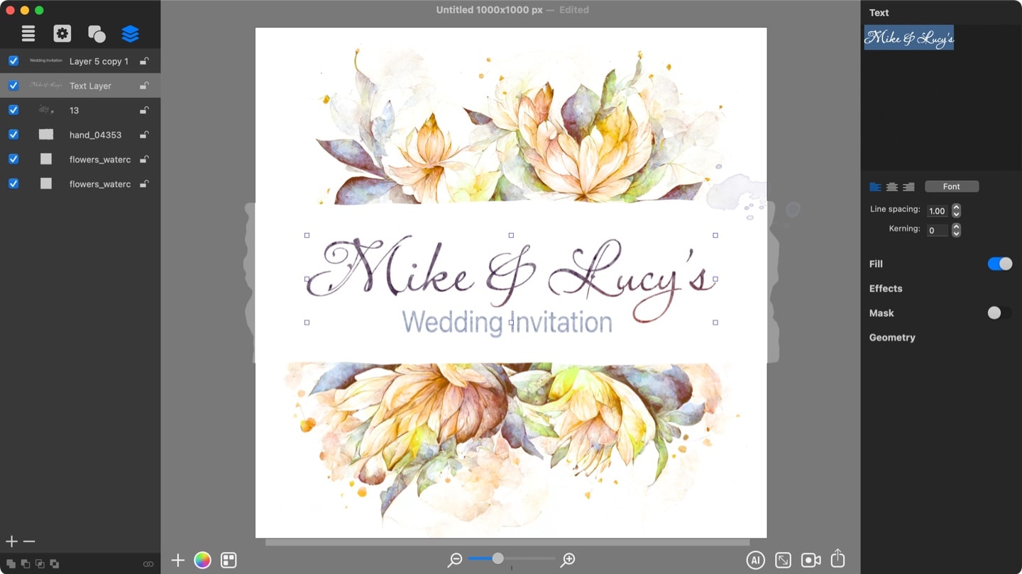 Designing your own wedding invitation in Art Text software.