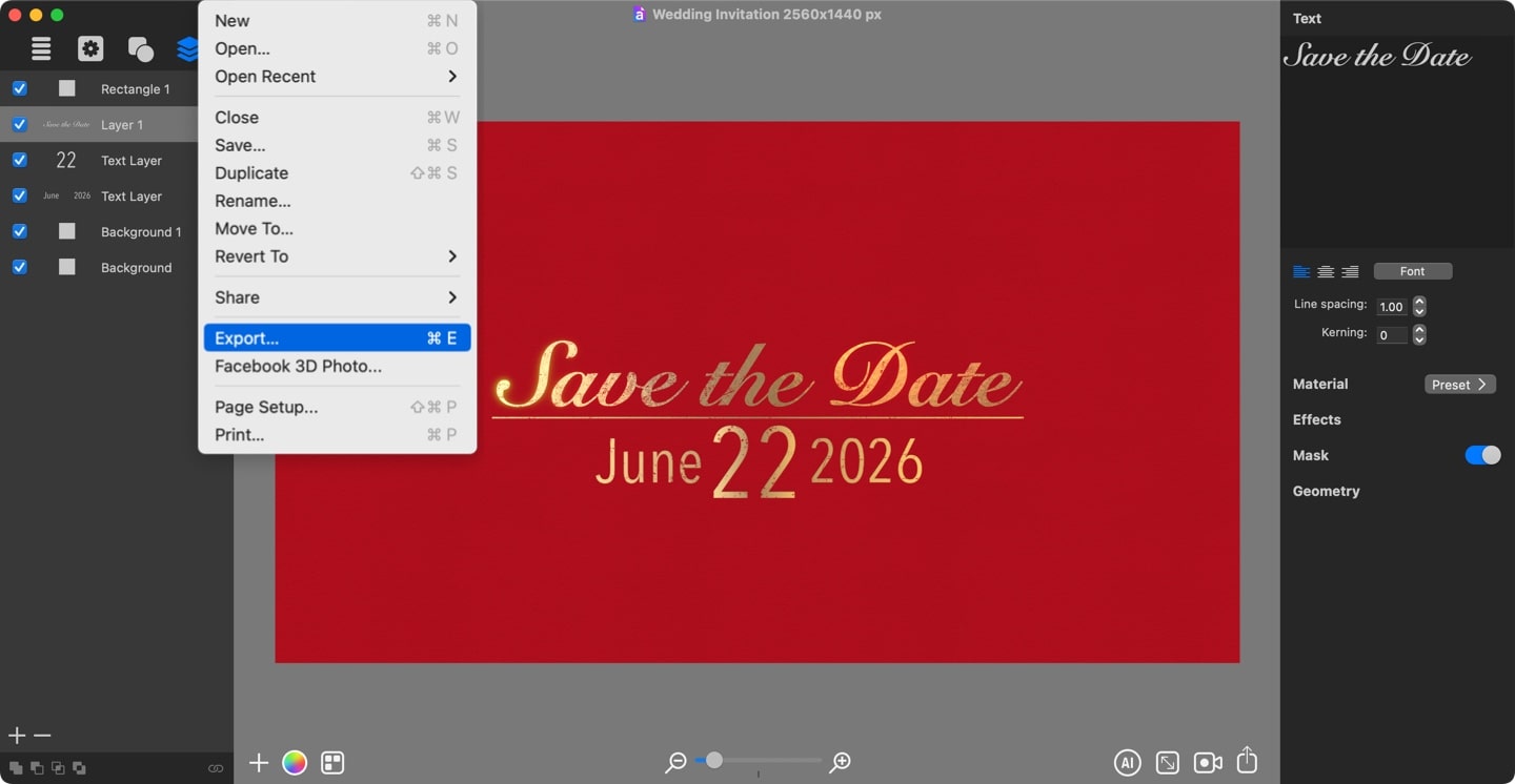 Export your invitation to a hi-res image file.