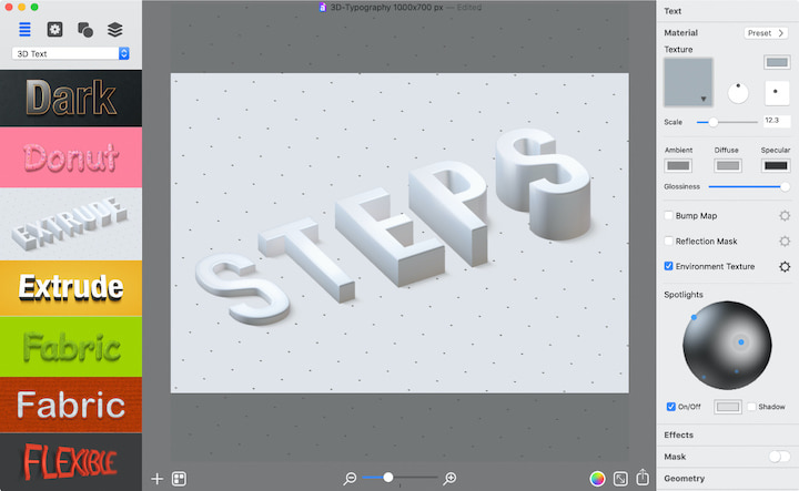 Gradually growing 3D typography.