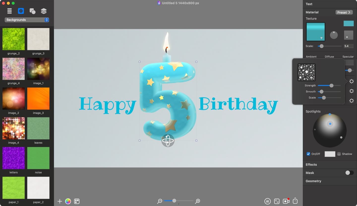 Birthday greetings with 3D text in Art Text.