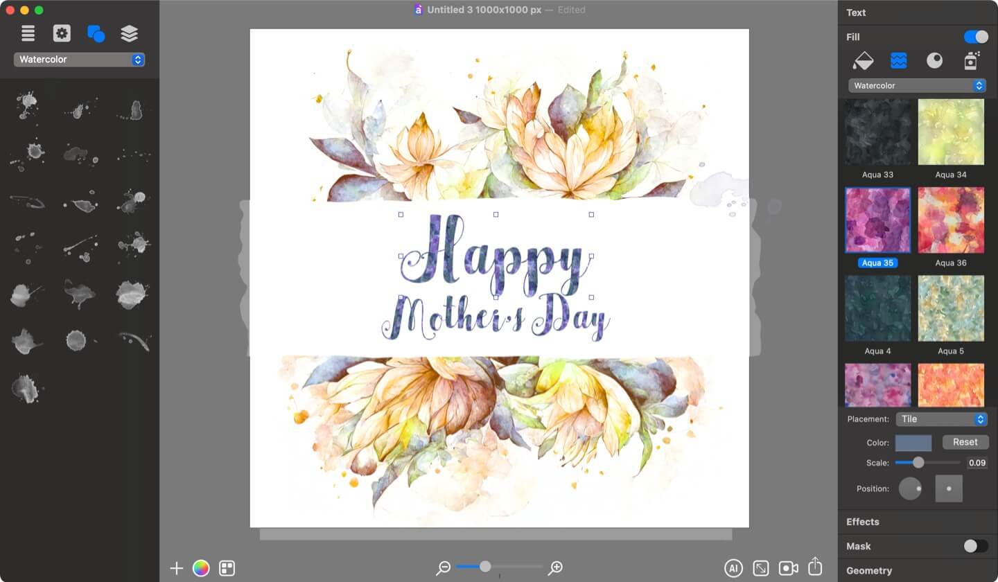 Watercolor text effects for Mother’s Day greetings with Art Text.