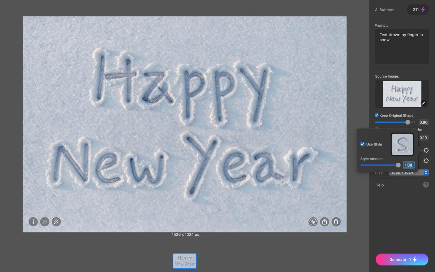 Snow typography enhanced with Art Text AI.