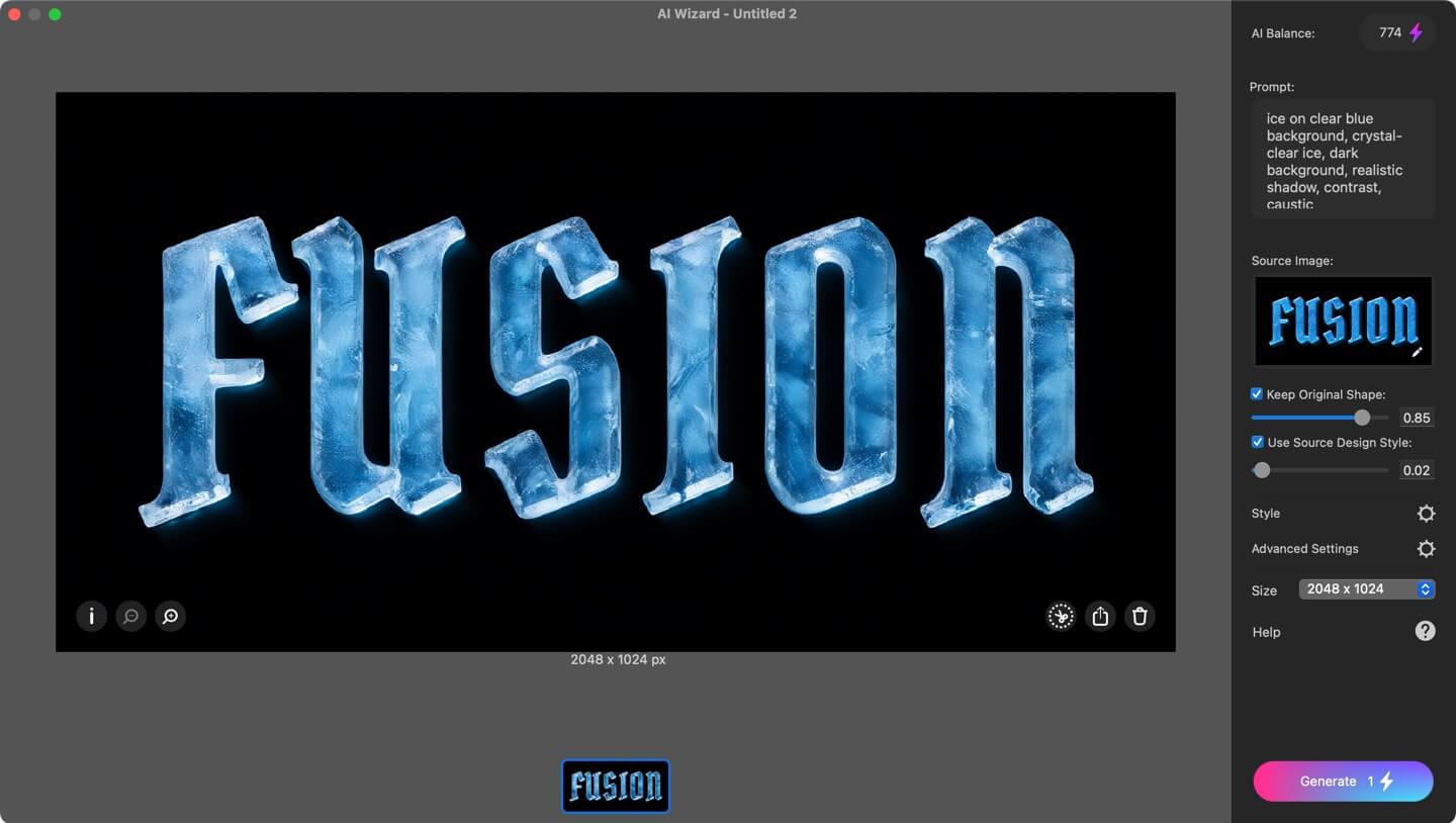 Ice text effect in Art Text AI.