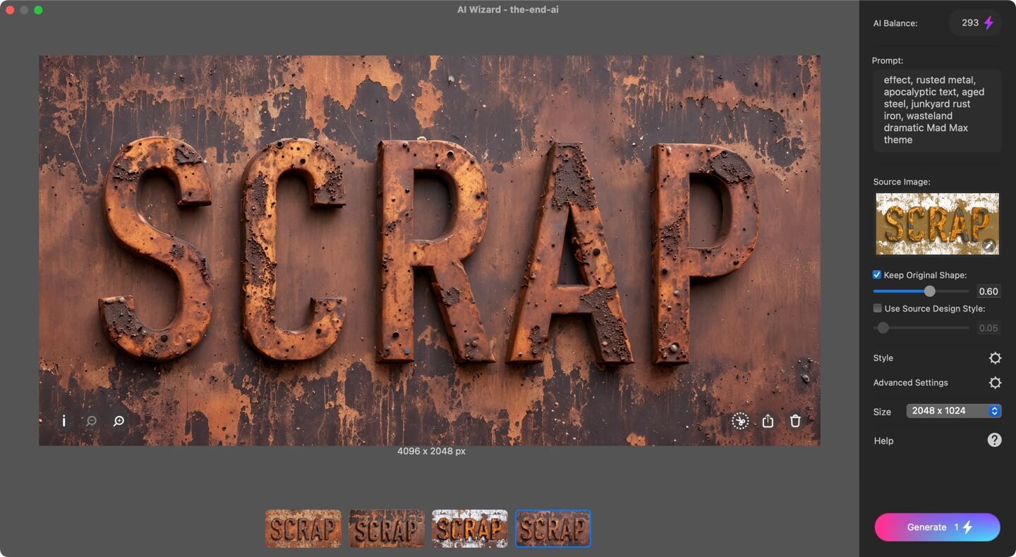 Wasteland rust title with generative AI.