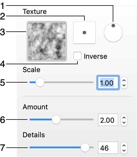 Settings of the Displacement effect