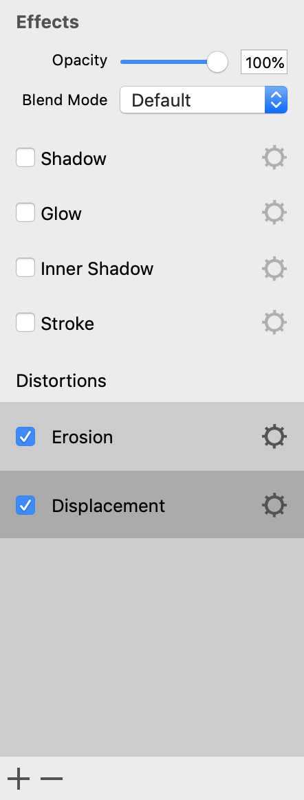 Settings of effects in the Inspector