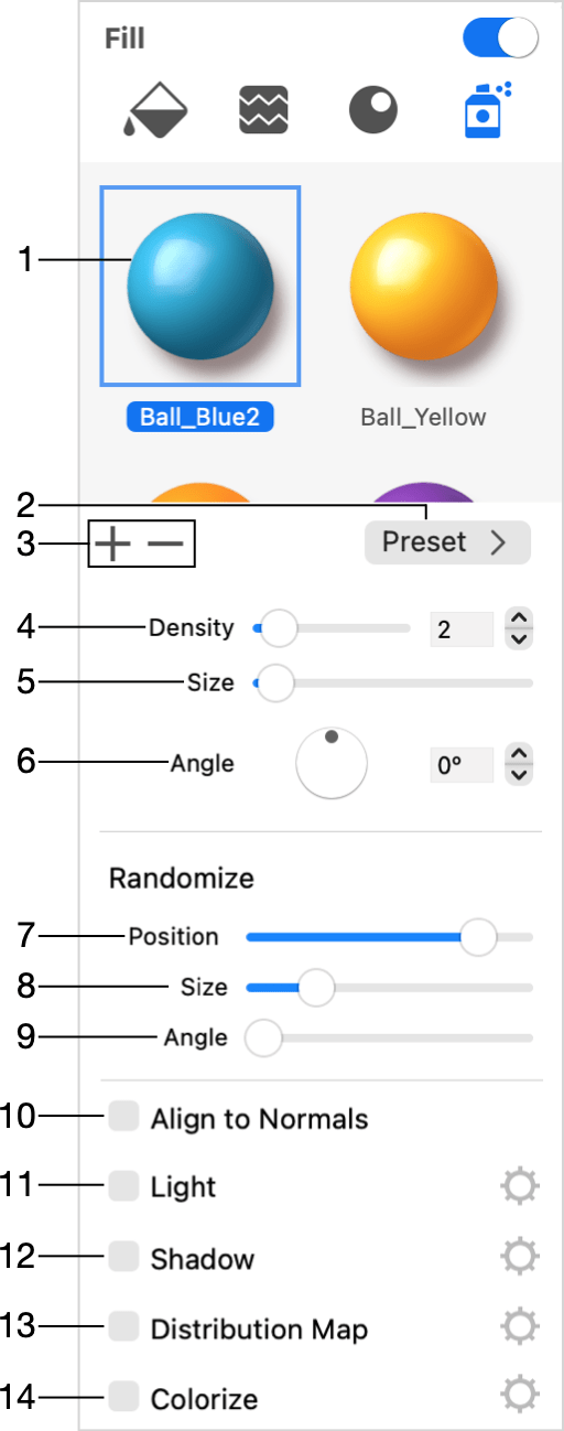 Inspector wish the Spray tool settings